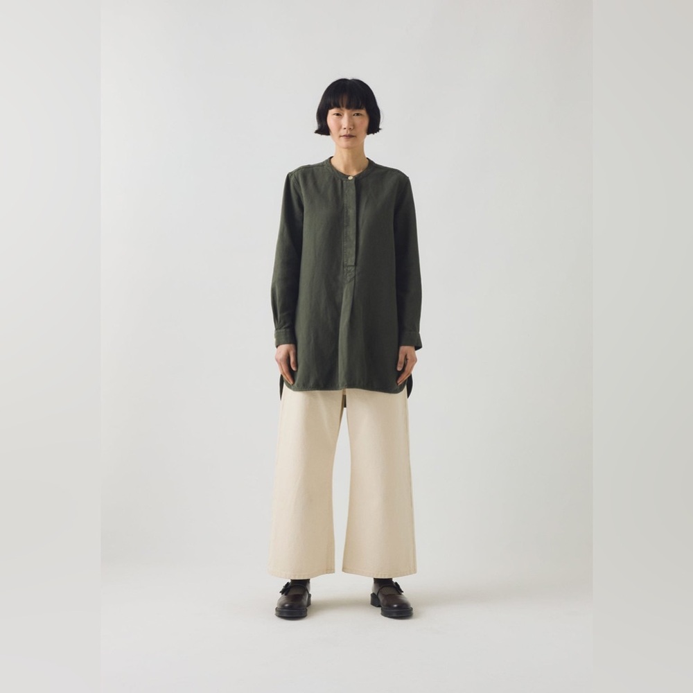 TOAST UK Elena Tunic Shirt Cotton Linen 4 Dusted Khaki Olive‎ Green Lagenlook - Picture 2 of 10